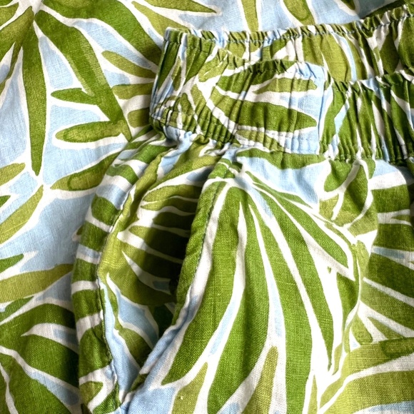 Sigrid Olsen 100% Linen Pants 1X Wide Leg Green & Blue Tropical Leaves Lounge - Picture 5 of 8